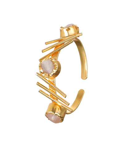 Linear Bar Uncut Rough Stone Open Cuff Bracelet | Stylika