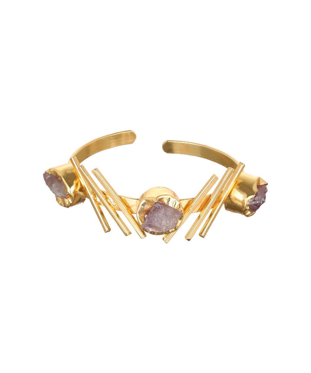 Linear Bar Uncut Rough Stone Open Cuff Bracelet | Stylika