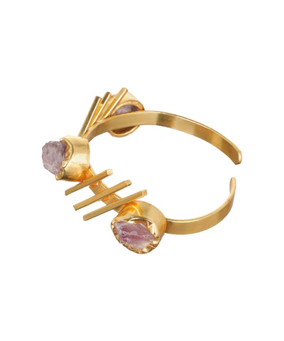 Linear Bar Uncut Rough Stone Open Cuff Bracelet | Stylika