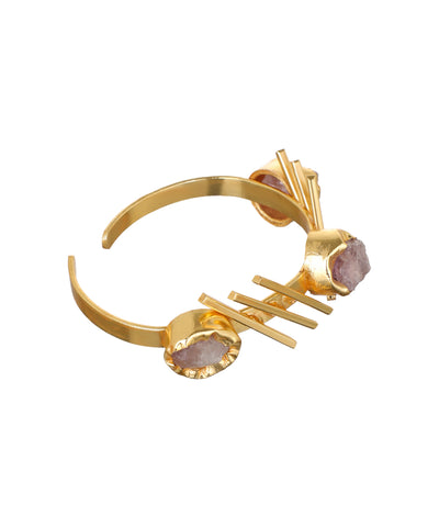 Linear Bar Uncut Rough Stone Open Cuff Bracelet | Stylika