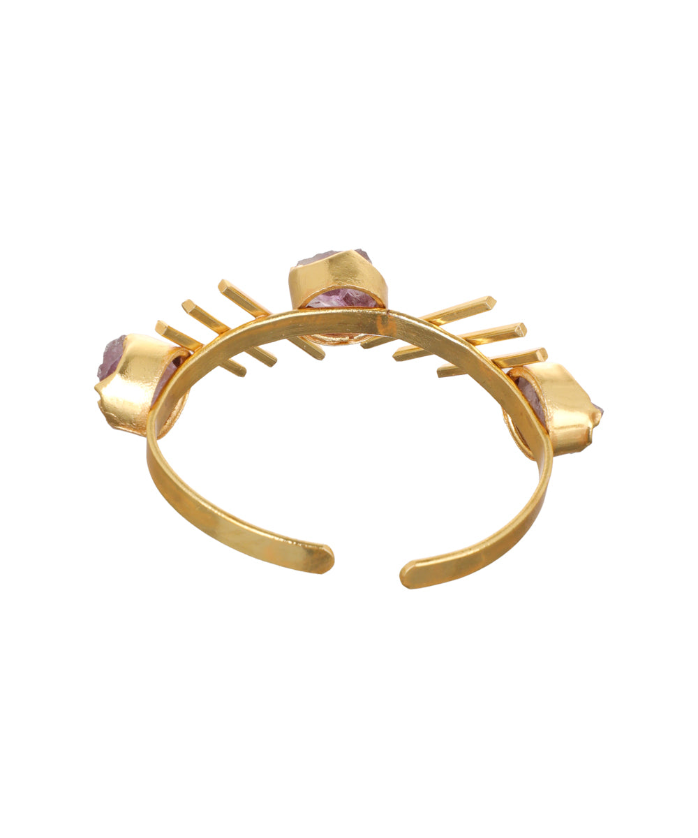 Linear Bar Uncut Rough Stone Open Cuff Bracelet | Stylika