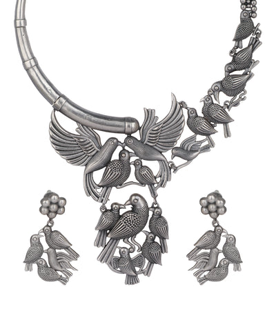 Bird Motif Oxidised Statement Necklace Set | Stylika