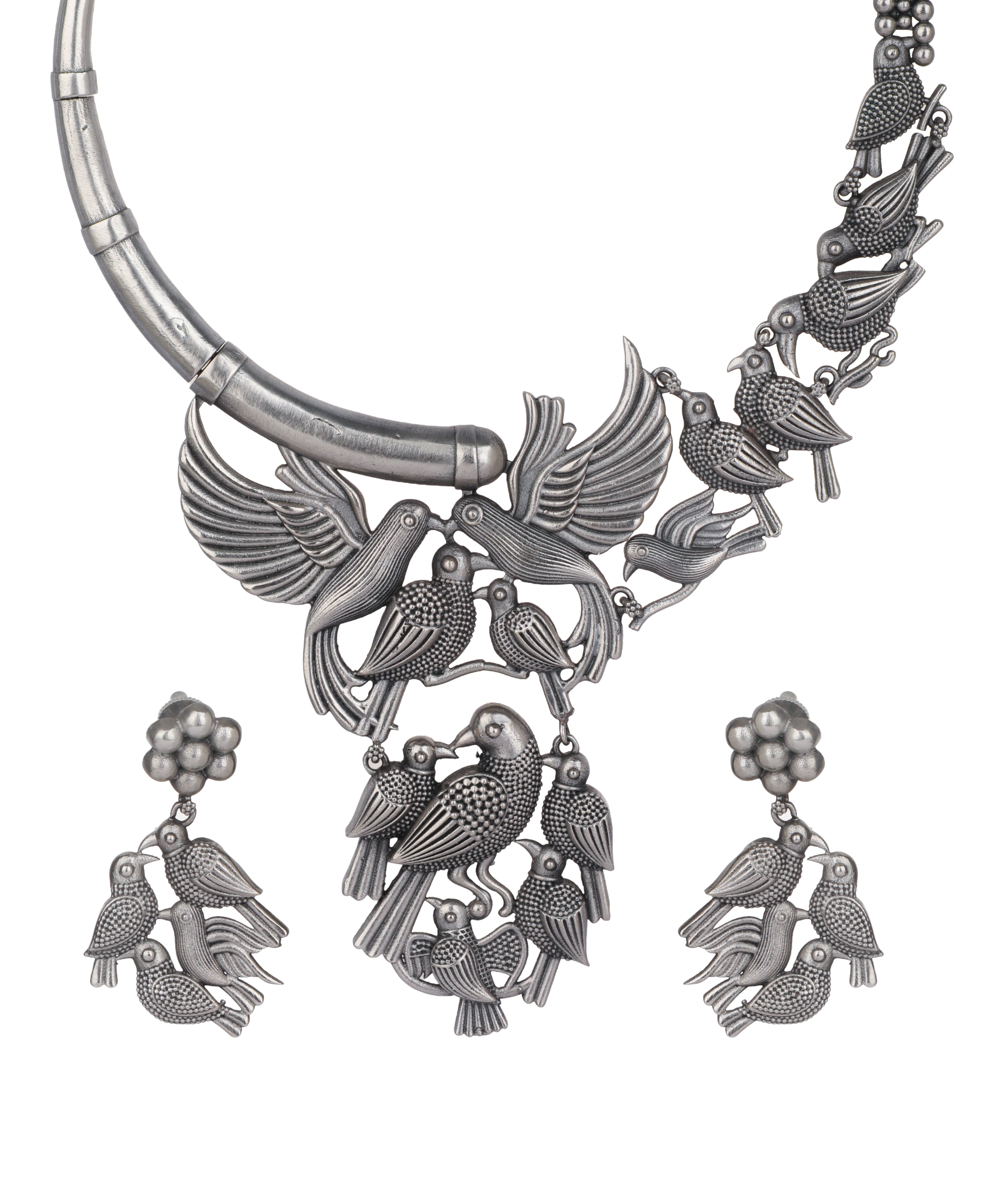 Bird Motif Oxidised Statement Necklace Set | Stylika