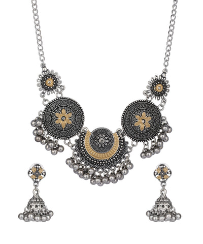 Mandala Disc Oxidised Necklace Set | Stylika