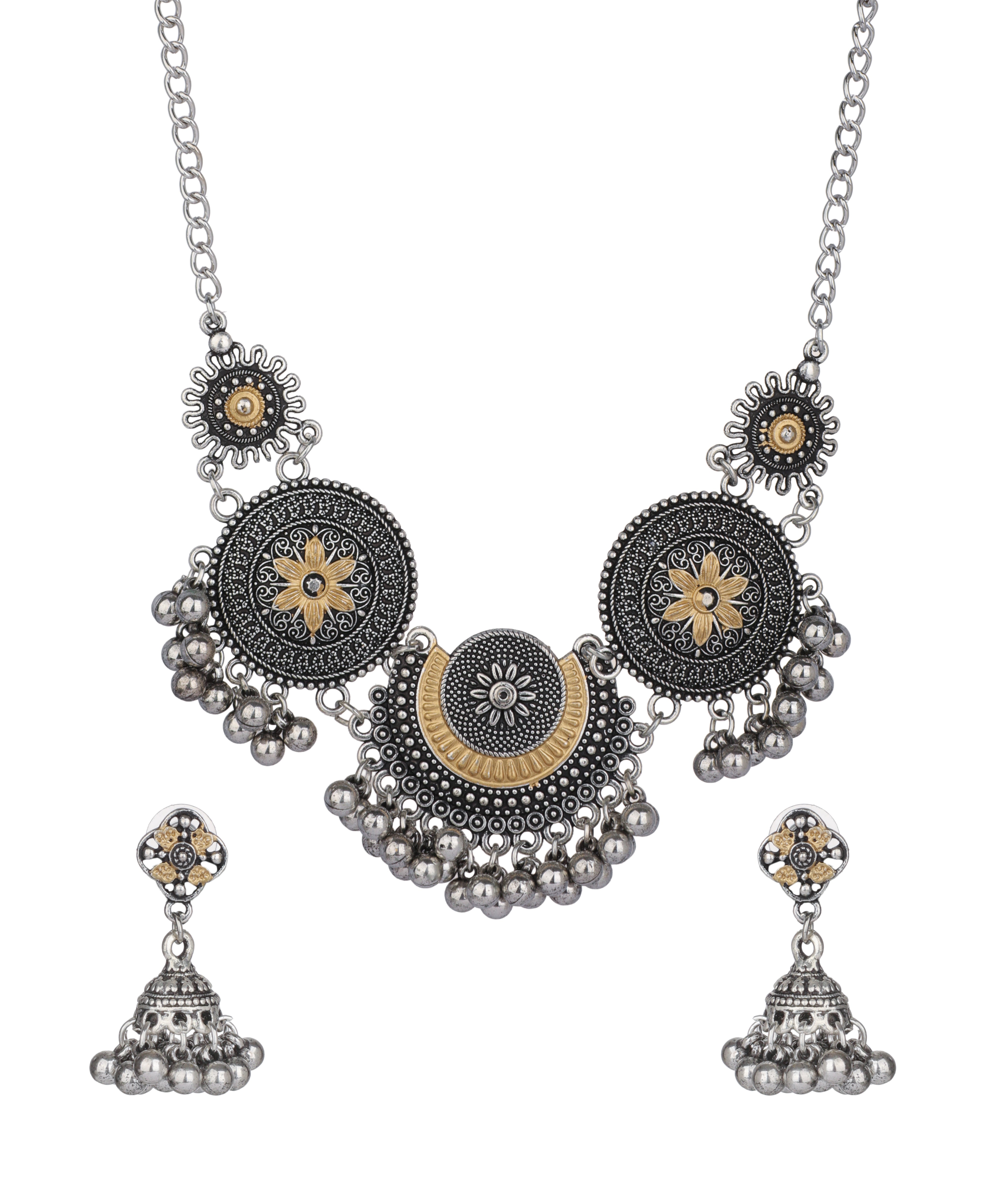 Mandala Disc Oxidised Necklace Set | Stylika