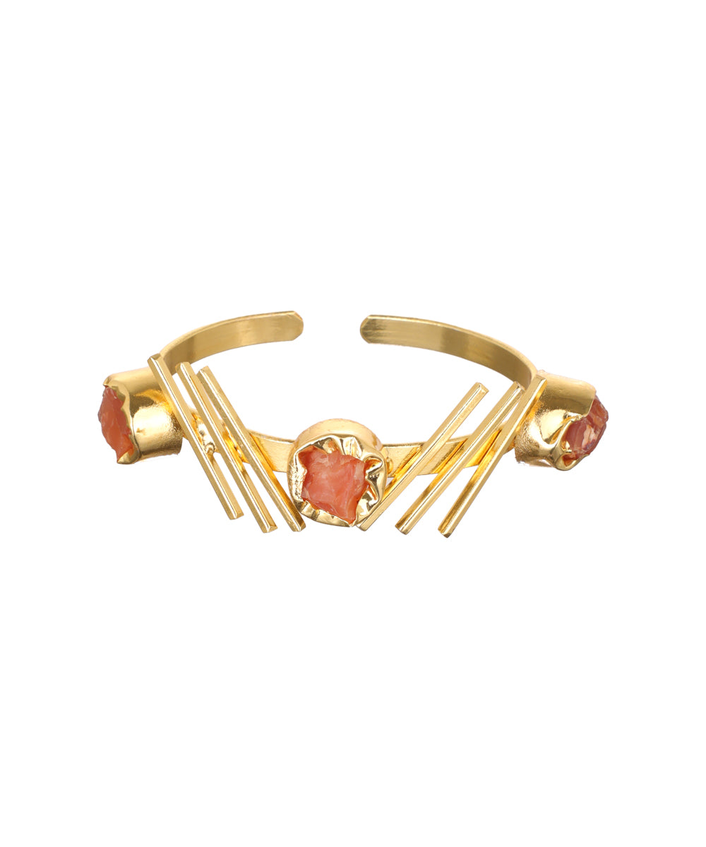 Linear Bar Uncut Rough Stone Open Cuff Bracelet | Stylika