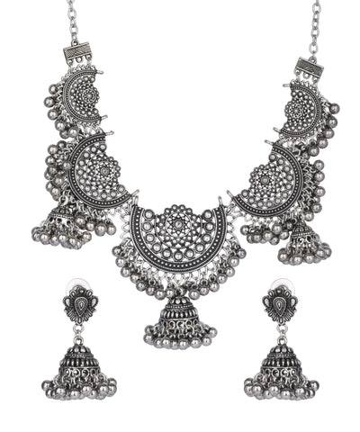 Crescent Jhumki Oxidised Necklace Set | Stylika