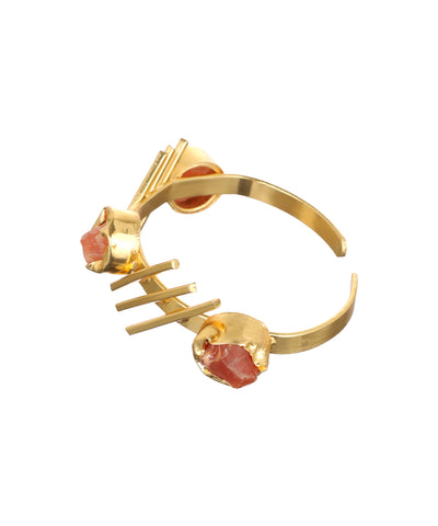 Linear Bar Uncut Rough Stone Open Cuff Bracelet | Stylika