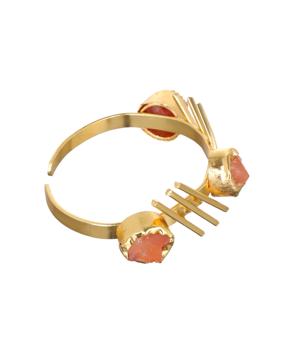 Linear Bar Uncut Rough Stone Open Cuff Bracelet | Stylika