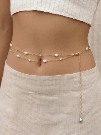 Elegant Dual-Layer Beaded Waist Chain with Adjuster | Stylika