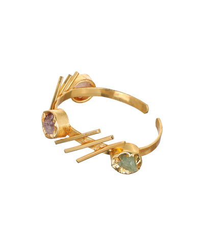 Linear Bar Uncut Rough Stone Open Cuff Bracelet | Stylika