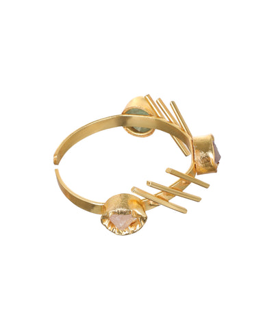 Linear Bar Uncut Rough Stone Open Cuff Bracelet | Stylika