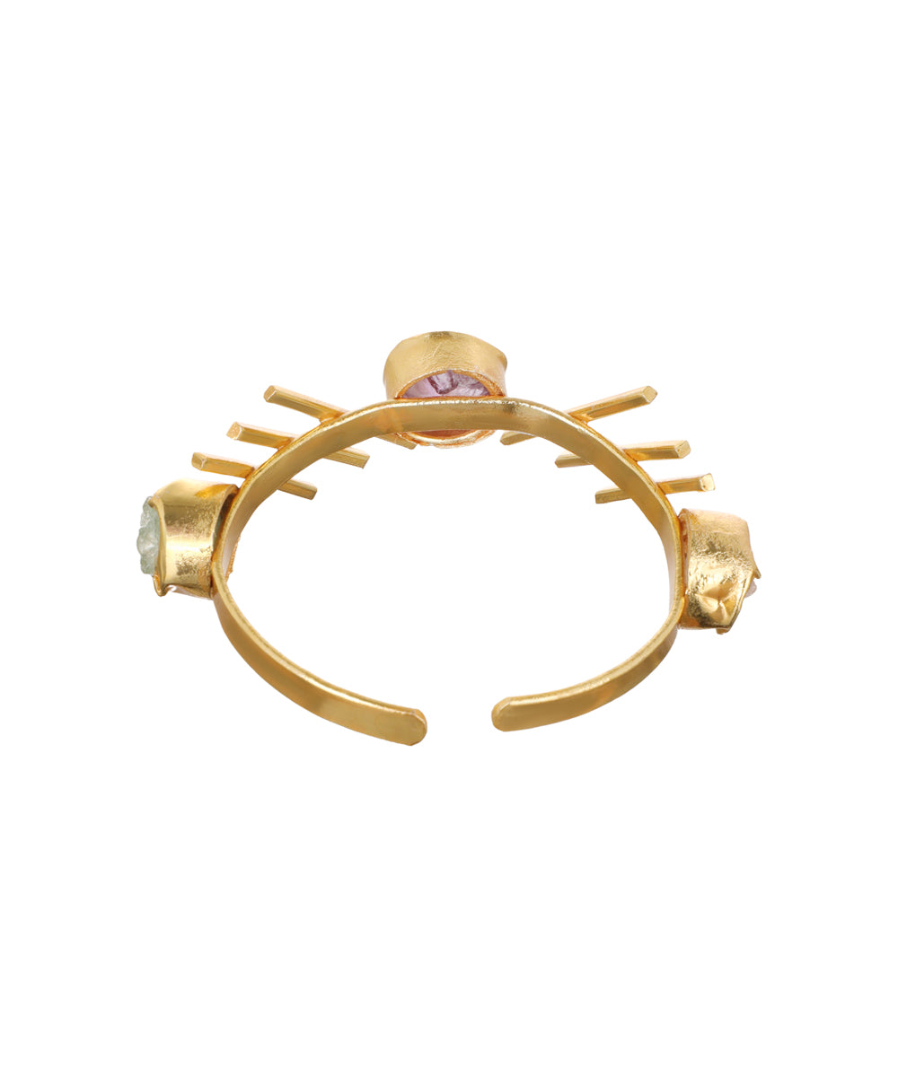 Linear Bar Uncut Rough Stone Open Cuff Bracelet | Stylika