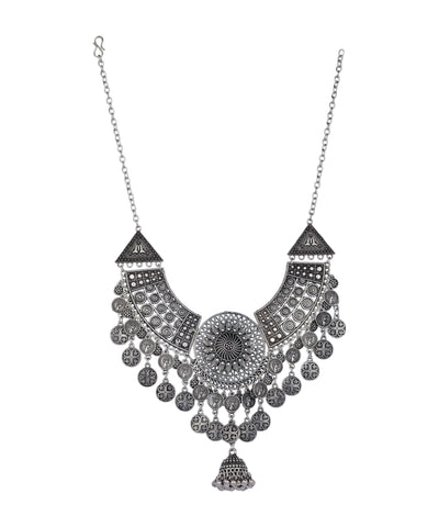 Coin Fringe Oxidised Necklace Set | Stylika
