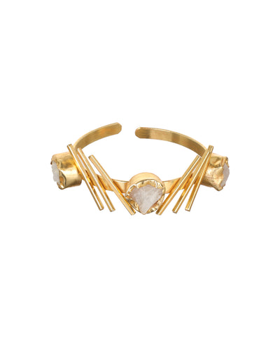 Linear Bar Uncut Rough Stone Open Cuff Bracelet | Stylika