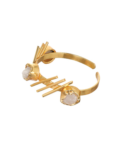 Linear Bar Uncut Rough Stone Open Cuff Bracelet | Stylika