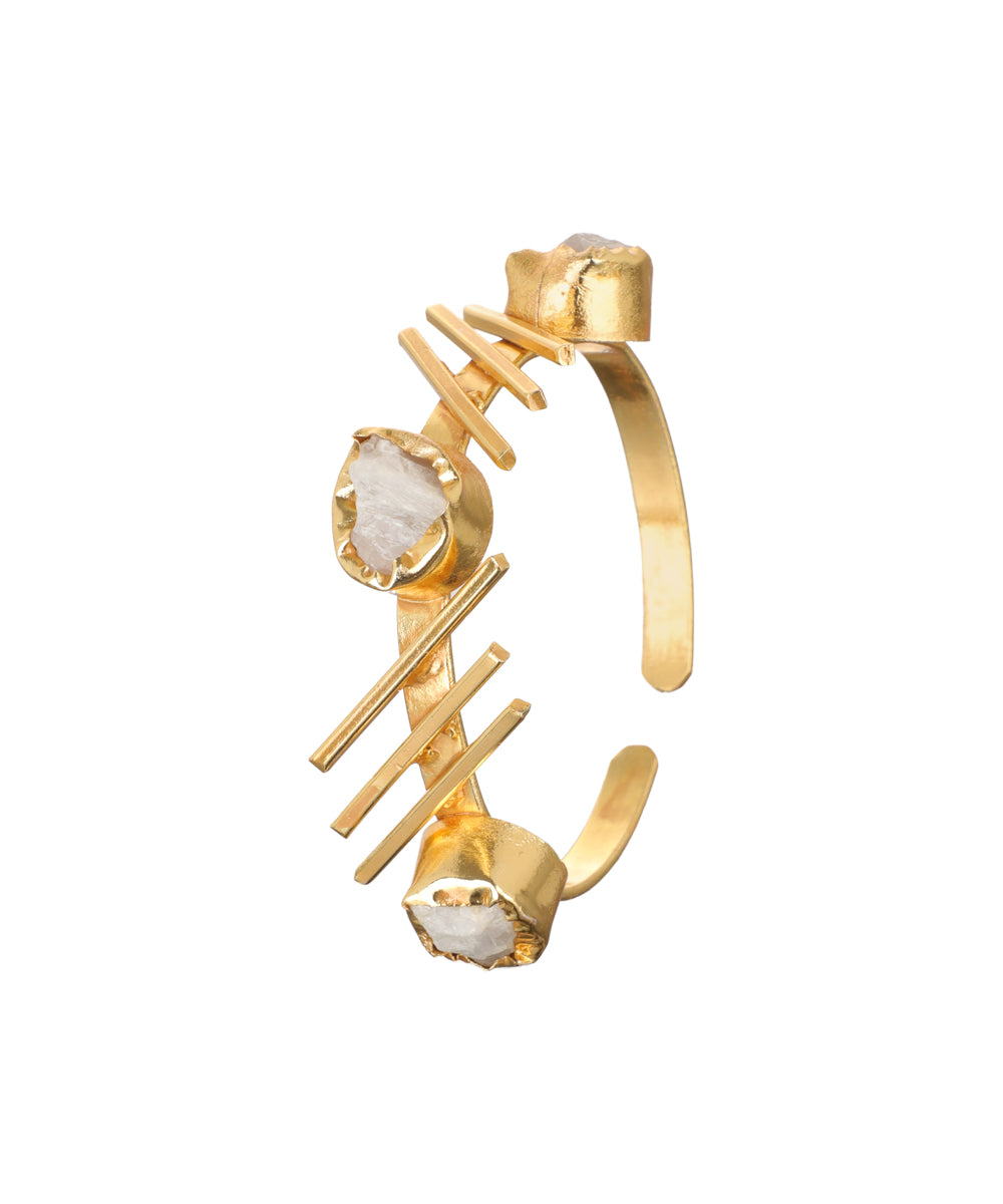 Linear Bar Uncut Rough Stone Open Cuff Bracelet | Stylika