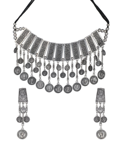 Scroll Panel Coin Necklace Set | Stylika