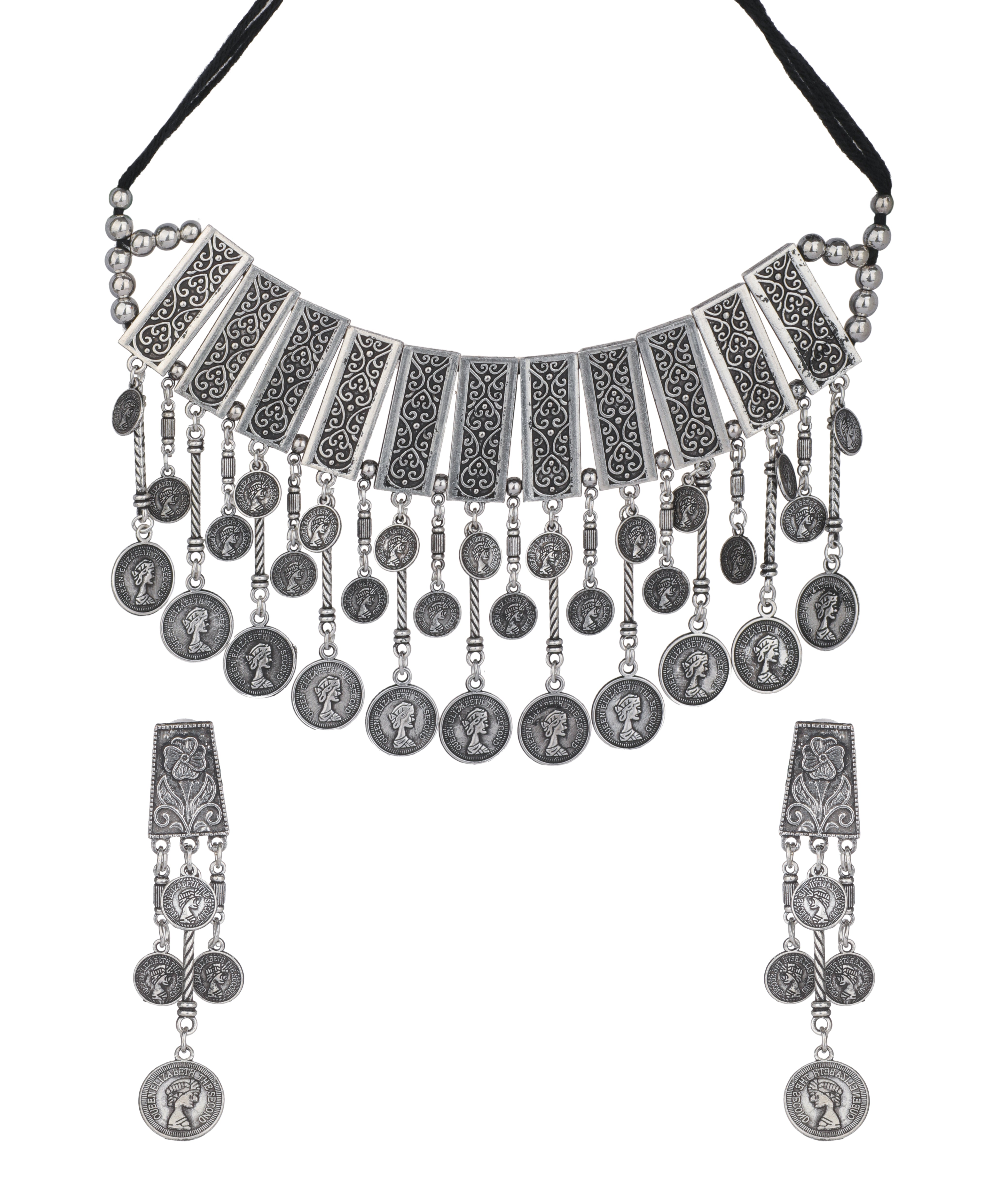 Scroll Panel Coin Necklace Set | Stylika