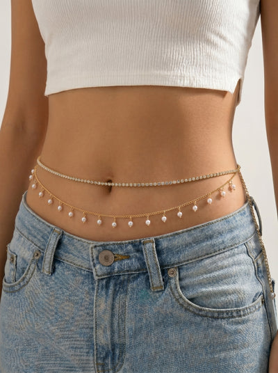 Sparkle Embellished Dual-Layer Waist Chain | Stylika