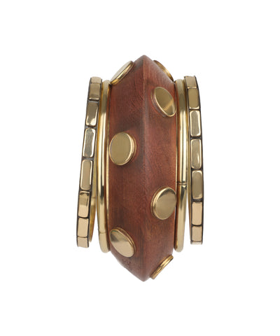 Wide Wooden Band Kada with Metallic Accents | Stylika