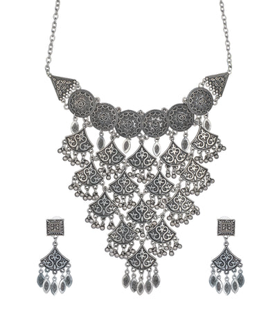 Cascade Fan Oxidised Necklace Set | Stylika