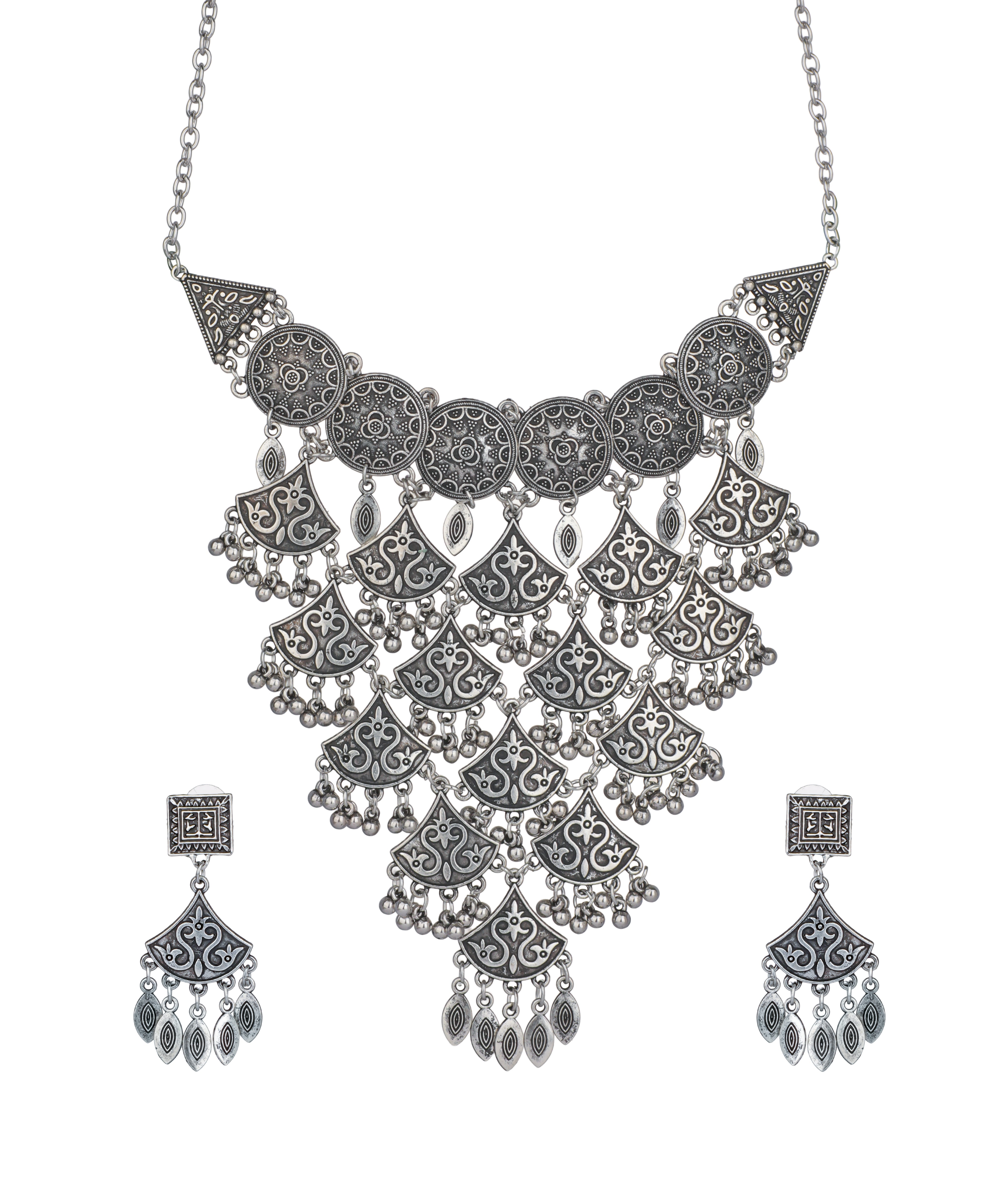 Cascade Fan Oxidised Necklace Set | Stylika
