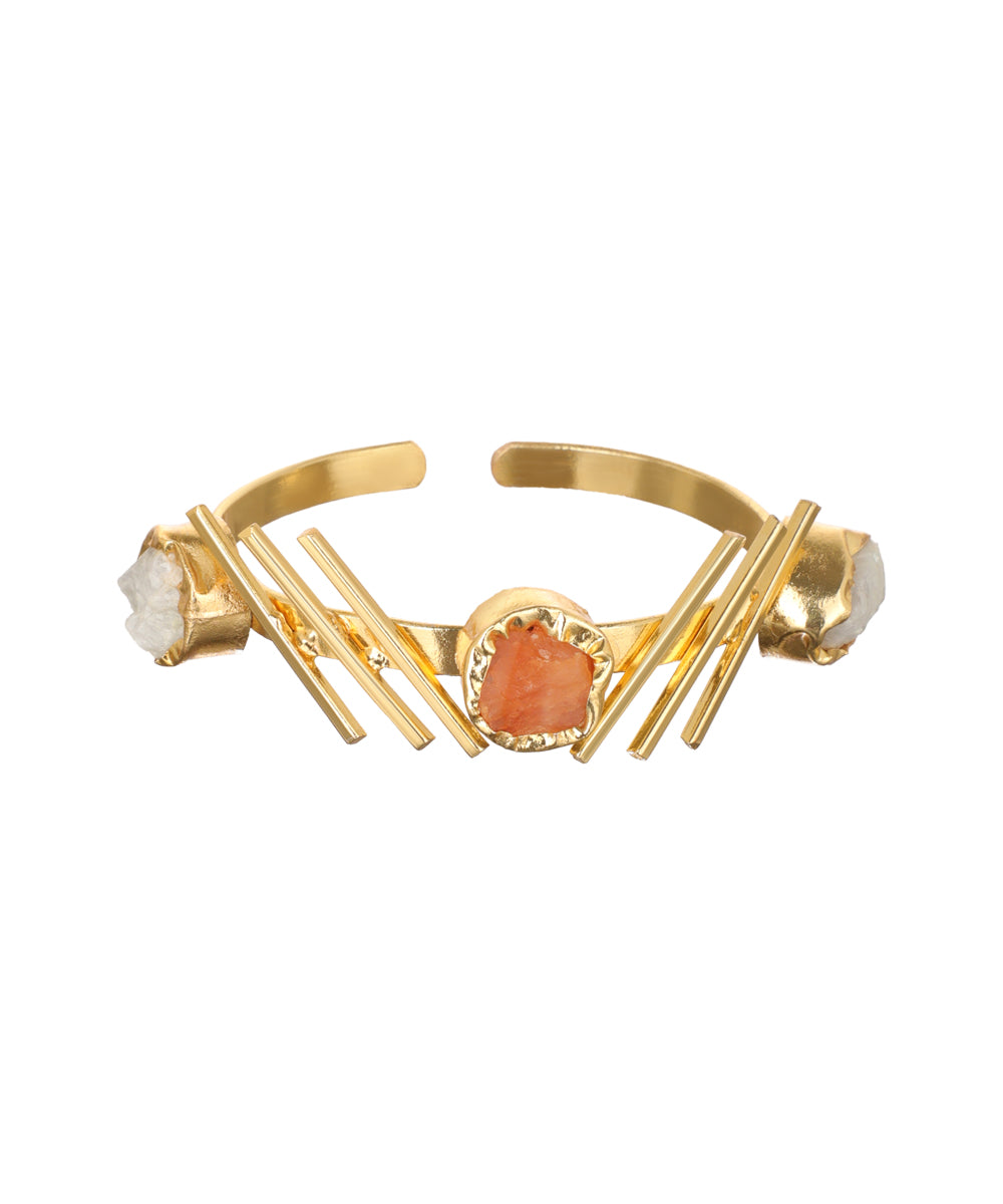 Linear Bar Uncut Rough Stone Open Cuff Bracelet | Stylika