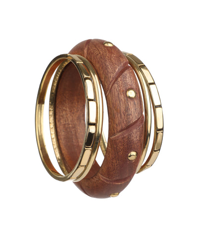 Wooden Kada with Metallic Accents Stacked Design | Stylika