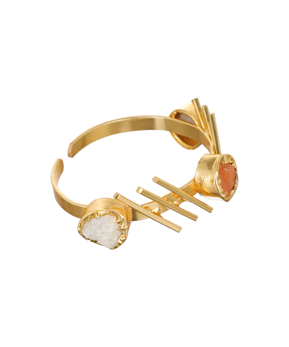 Linear Bar Uncut Rough Stone Open Cuff Bracelet | Stylika