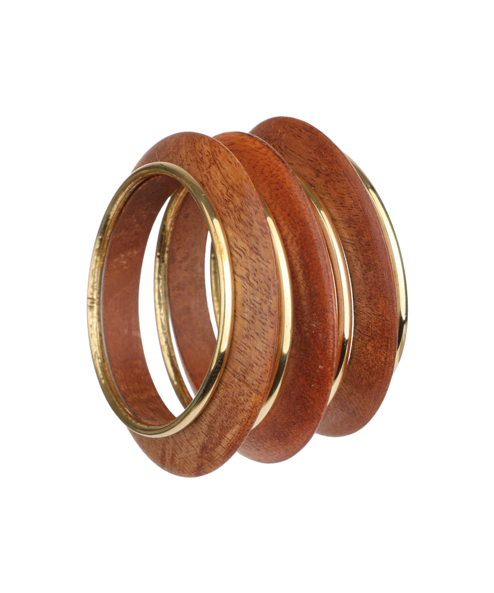 Layered Wood and Smooth Metal Kada Bracelet | Stylika