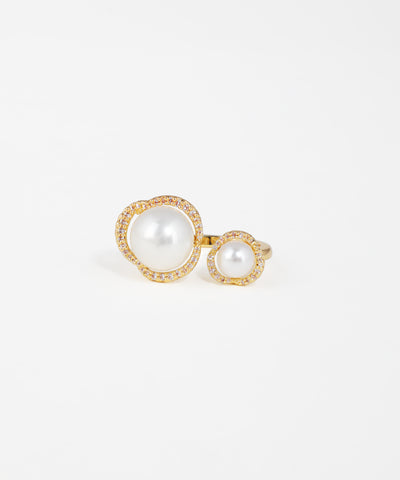 Double Pearl Halo Open Ring | Stylika