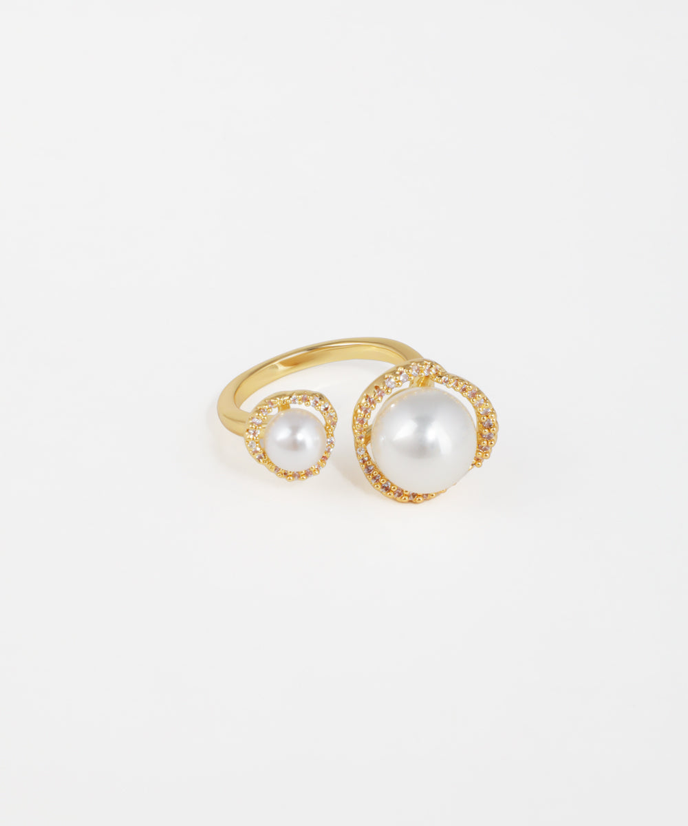 Double Pearl Halo Open Ring | Stylika