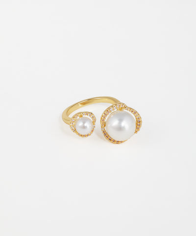 Double Pearl Halo Open Ring | Stylika