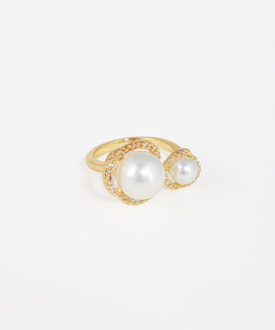 Double Pearl Halo Open Ring | Stylika
