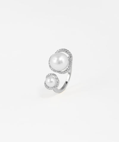 Double Pearl Halo Open Ring | Stylika