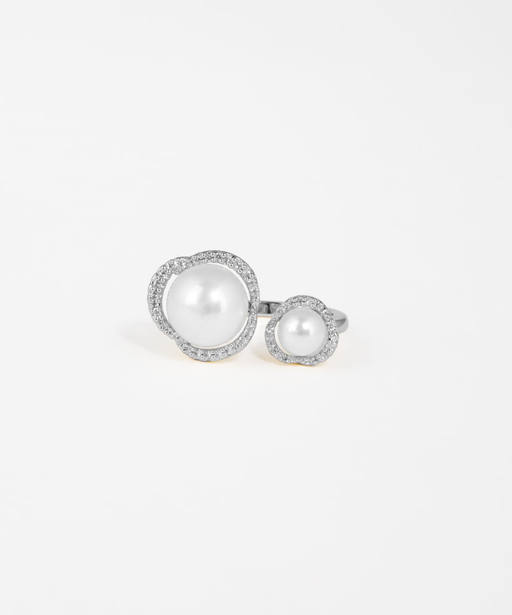 Double Pearl Halo Open Ring | Stylika