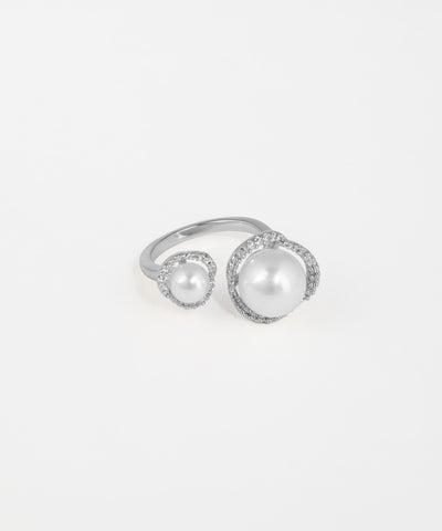 Double Pearl Halo Open Ring | Stylika