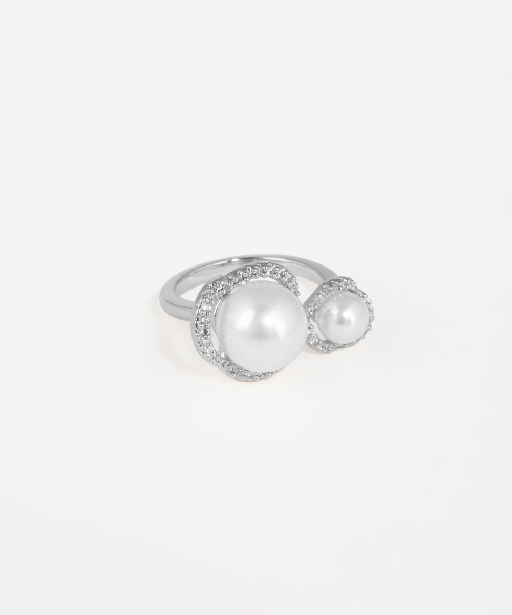 Double Pearl Halo Open Ring | Stylika