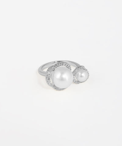 Double Pearl Halo Open Ring | Stylika