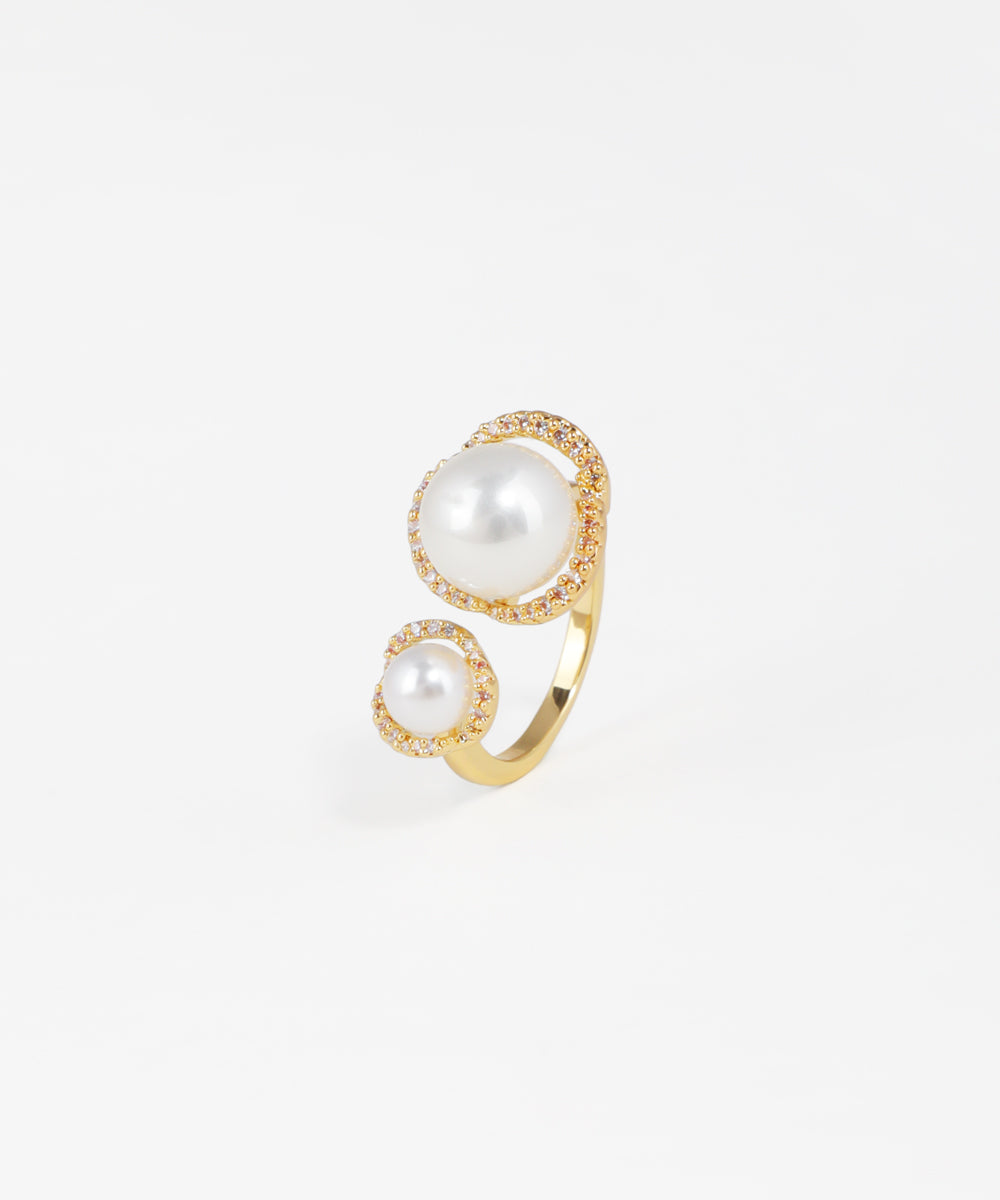 Double Pearl Halo Open Ring | Stylika