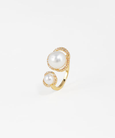 Double Pearl Halo Open Ring | Stylika