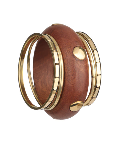 Layered Wooden Kada with Metallic Accents Bracelet | Stylika