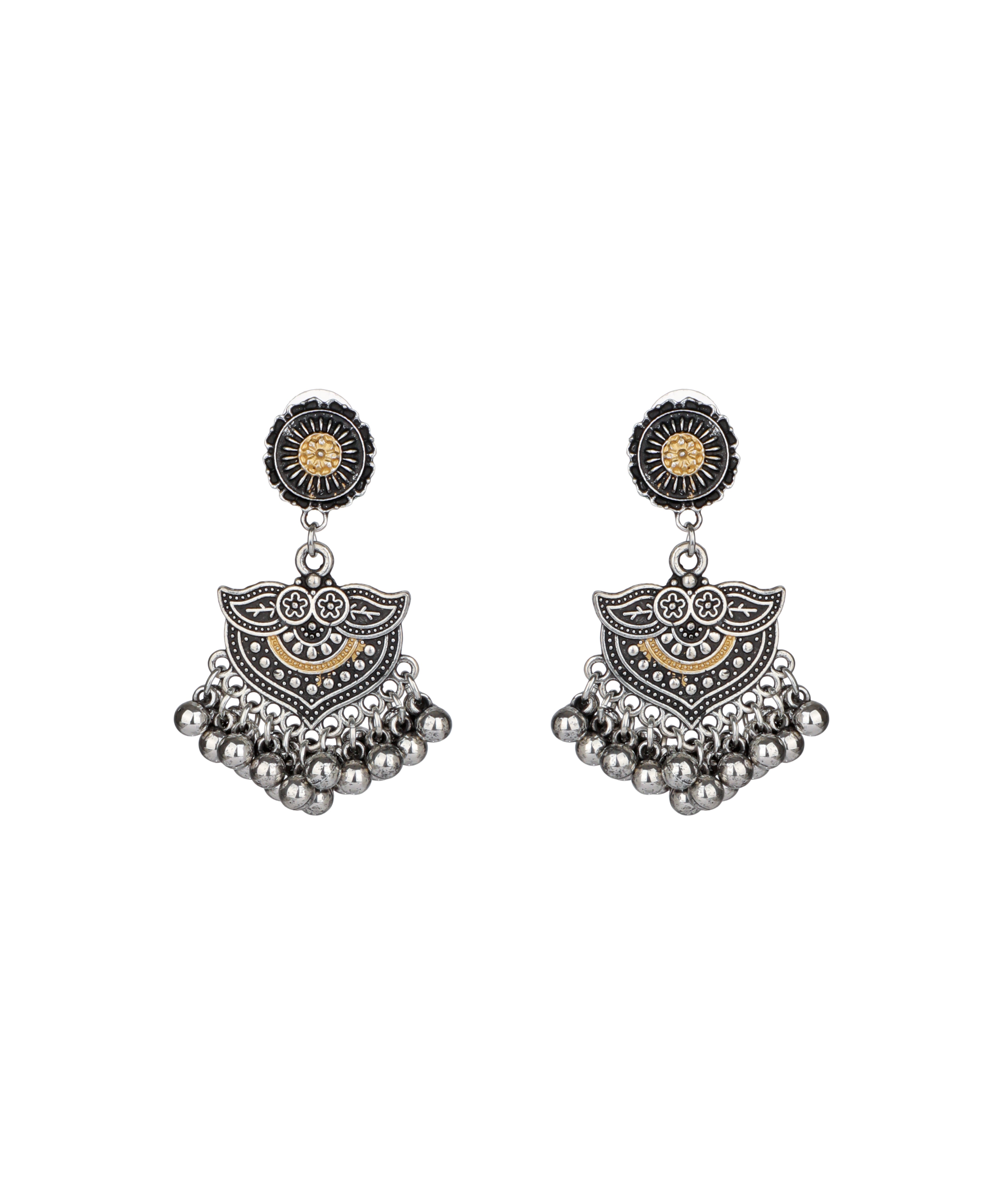 Rosette Fringe Oxidised Necklace Set | Stylika