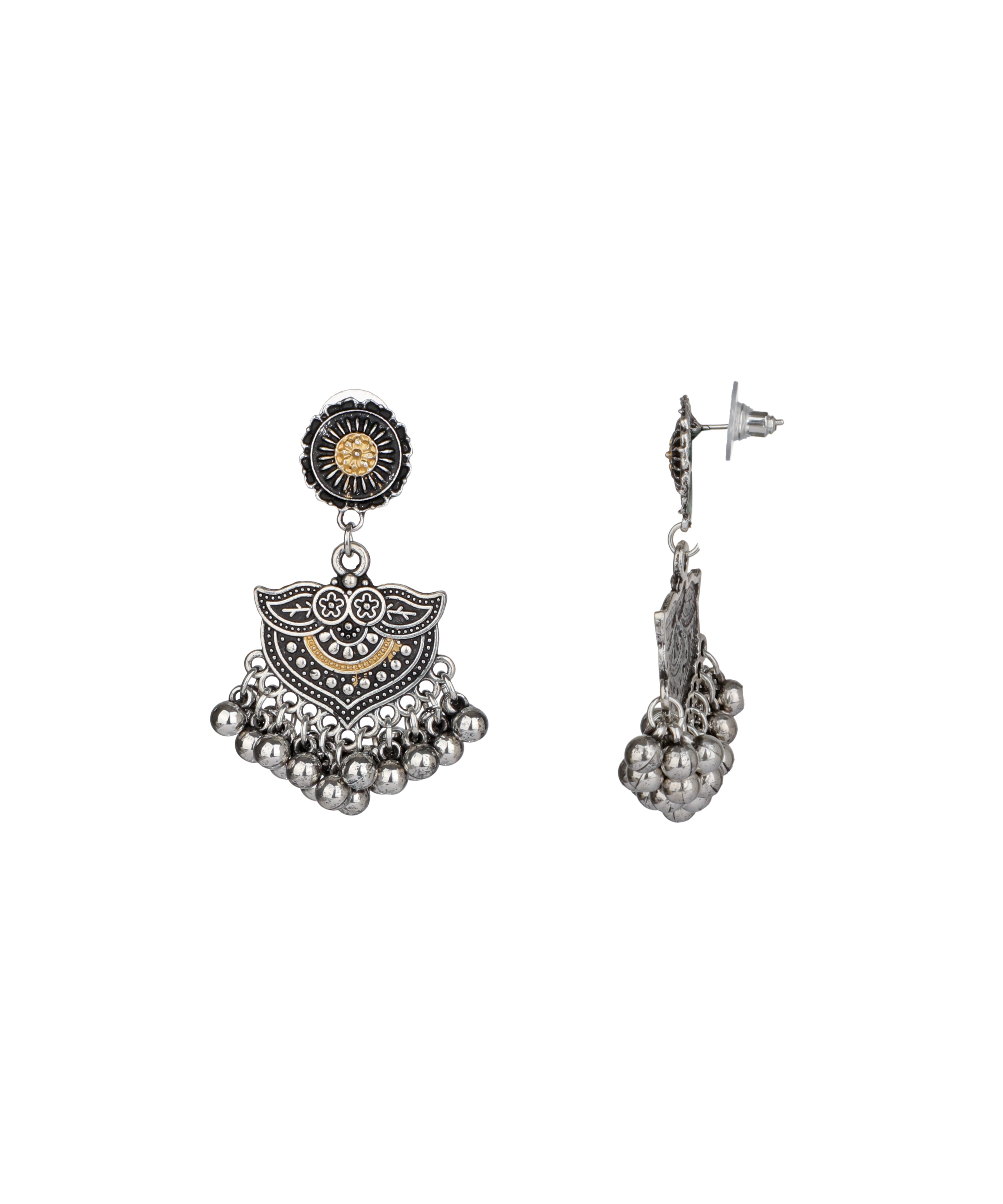 Rosette Fringe Oxidised Necklace Set | Stylika