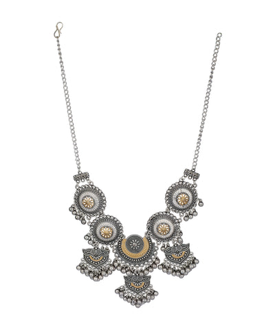 Rosette Fringe Oxidised Necklace Set | Stylika