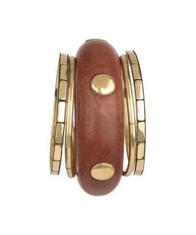 Layered Wooden Kada with Metallic Accents Bracelet | Stylika