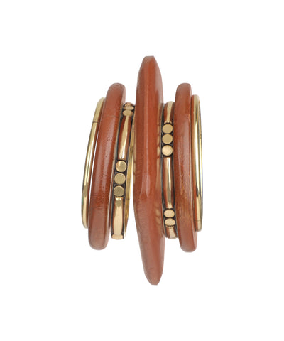 Layered Wood and Metallic Tone Kada Bracelet | Stylika