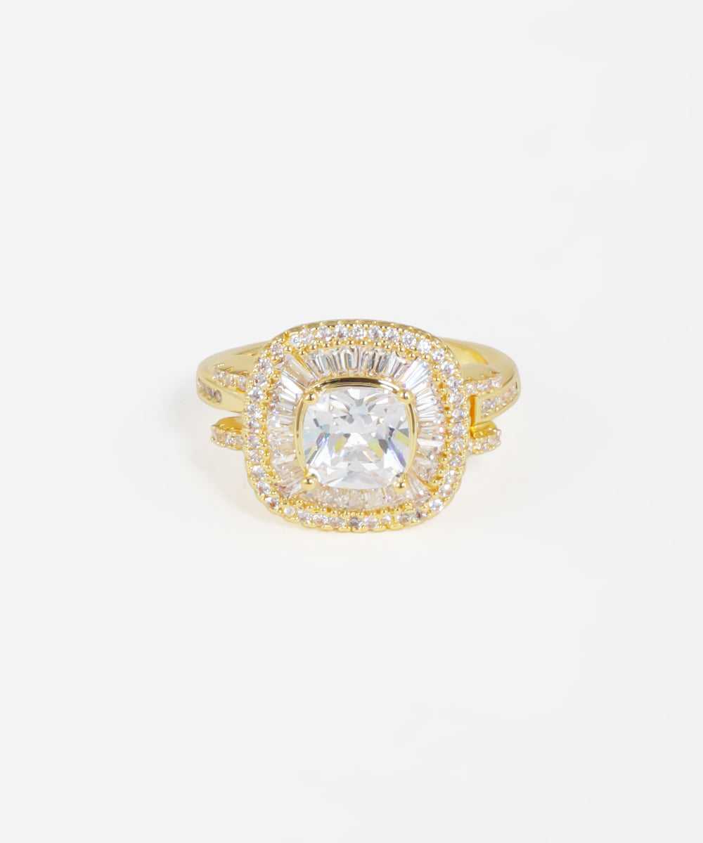Cushion Baguette Halo Statement Ring | Stylika