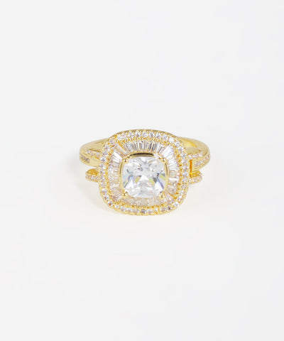 Cushion Baguette Halo Statement Ring | Stylika